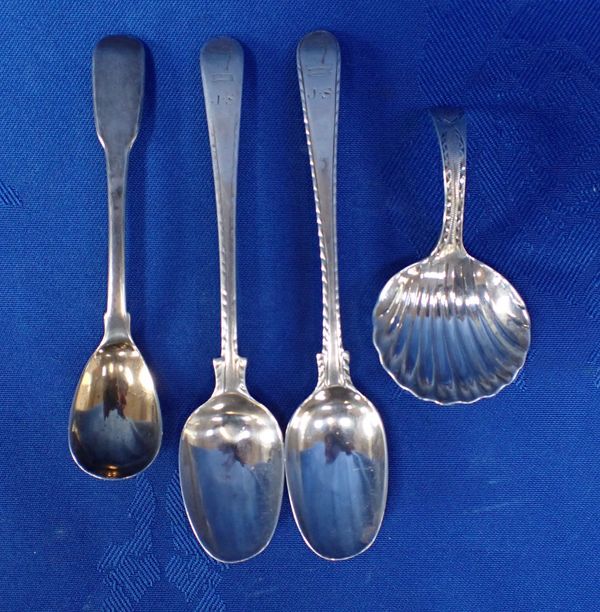 A BRIGHT-CUT SILVER TEASPOON BY HESTER BATEMAN