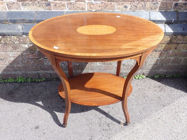 AN EDWARDIAN MAHOGANY AND MARQUETRY  OVAL CENTRE TABLE