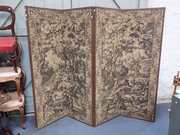 A FOUR-PANEL UPHOLSTERED SCREEN