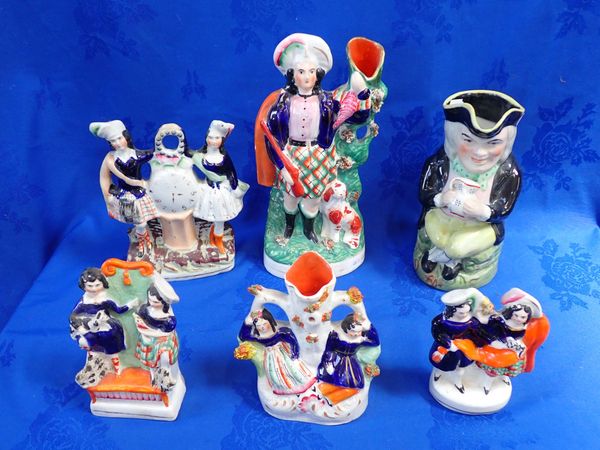 FIVE VICTORIAN STAFFORDSHIRE FIGURES