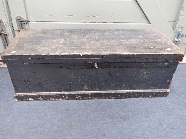 A VINTAGE BLACK PAINTED TOOL CHEST