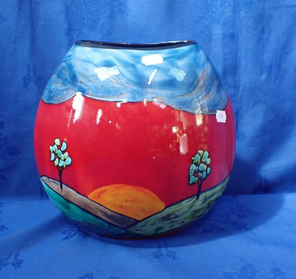 S.WHITEHEAD FOR POOLE POTTERY, A SUNRISE PURSE VASE