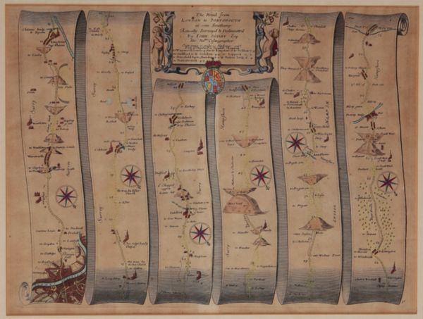 OGILBY, JOHN (1600-1676), TWO COLOURED 'ROAD MAP' ENGRAVINGS - LONDON TO PORTSMOUTH AND EXETER TO DORCHESTER
