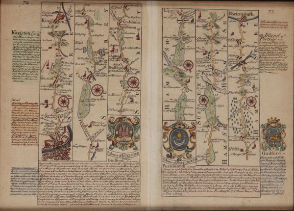BOWEN, EMMANUEL (1694-1767) AND OWEN, JOHN, THREE COLOURED 'ROAD MAP' ENGRAVINGS
