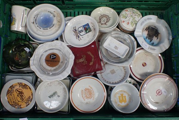 A COLLECTION OF ASHTRAYS, MOSTLY FROM HOTELS AND RESTAURANTS