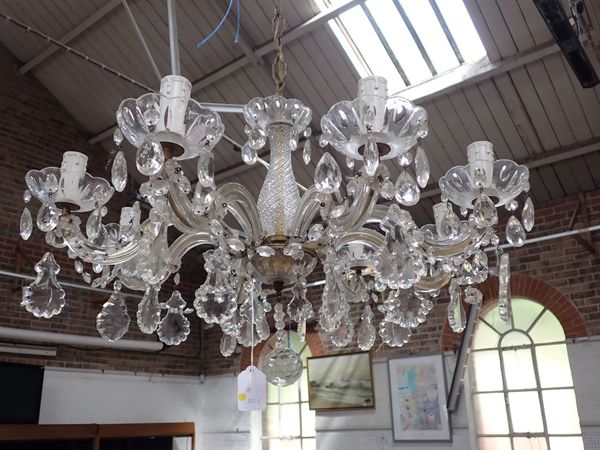 AN EIGHT-BRANCH CHANDELIER, WITH GLASS DROPS