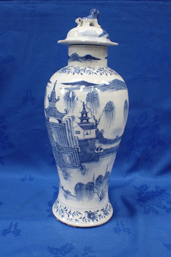 A CHINESE BLUE AND WHITE VASE AND COVER