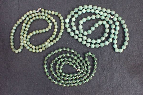 THREE JADE BEAD NECKLACES