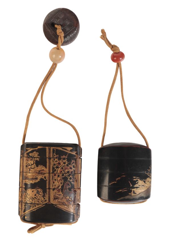 A JAPANESE BLACK LACQUER THREE CASE INRO