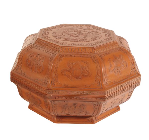 A CHINESE BOXWOOD CUSHION BOX AND COVER