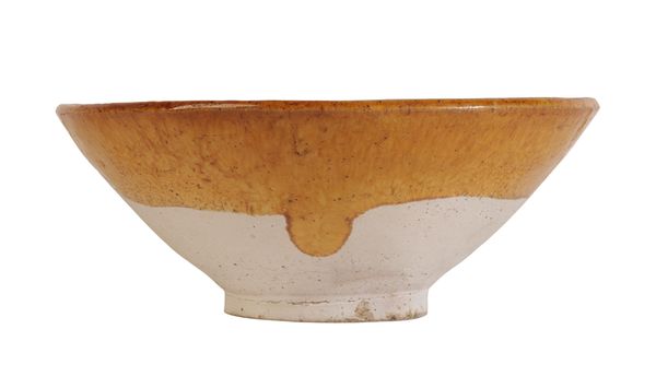 A CHINESE BUFF STONEWARE CONICAL BOWL