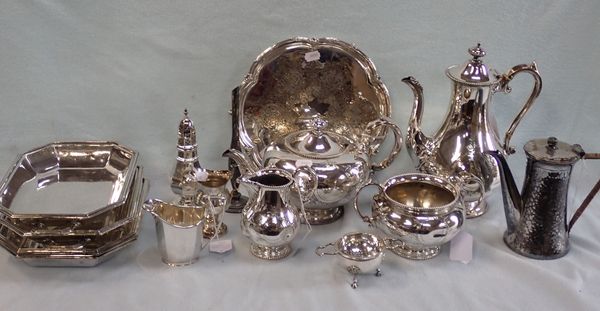 A PLATED TEA SERVICE WITH OTHER PLATED WARES