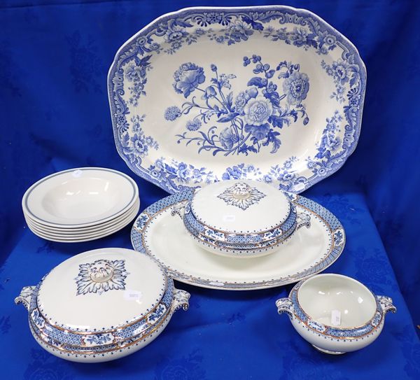 A VICTORIAN COPELAND BLUE AND WHITE MEAT DISH, WITH FLORAL TRANSFER