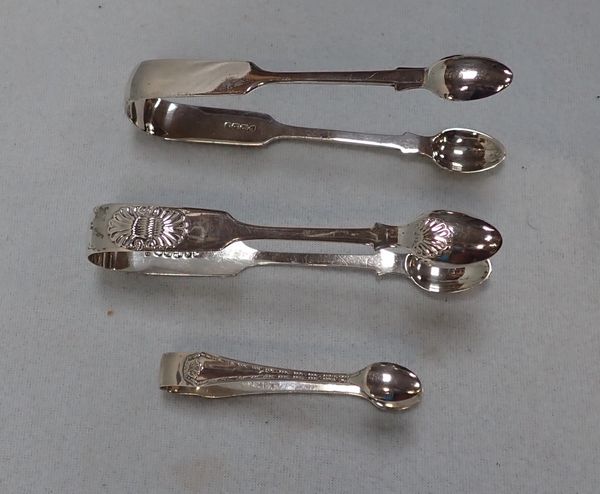 THREE SILVER SUGAR TONGS