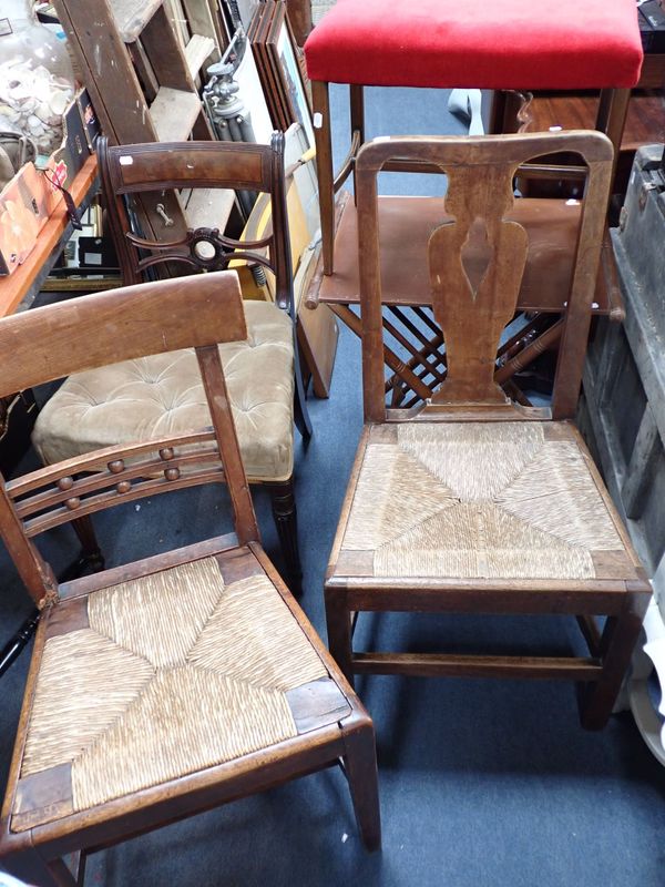 TWO 19TH CENTURY COUNTRY CHAIRS WITH DROP-IN RUSH SEATS