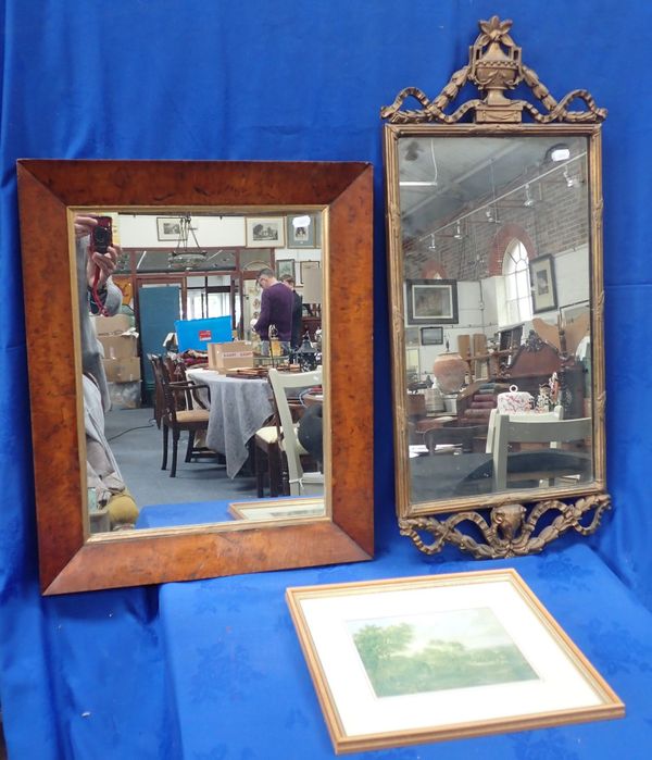 A WALL MIRROR WITH BROAD BIRD'S EYE MAPLE FRAME