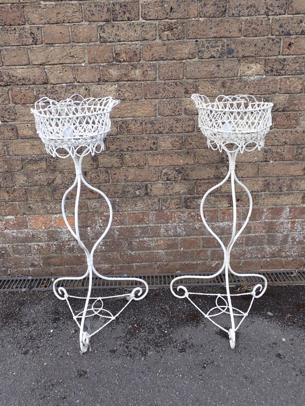 A PAIR OF VICTORIAN WIREWORK PLANT STANDS