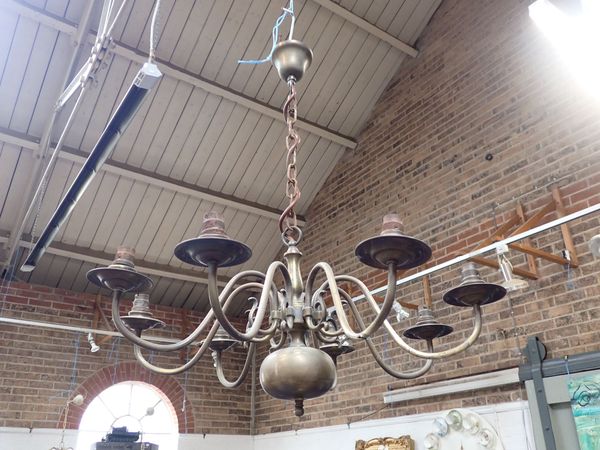 A BRASS EIGHT-BRANCH CHANDELIER