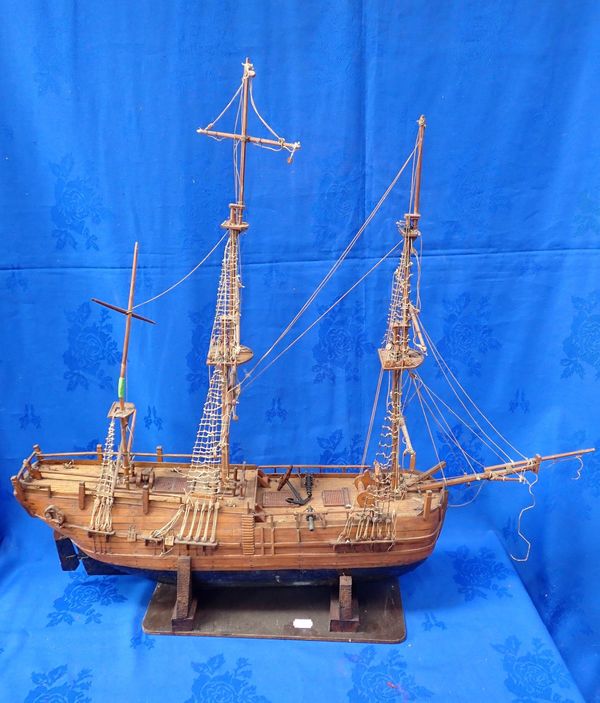 A SCRATCH-BUILT WOODEN MODEL OF H.M.S.'ENDEAVOUR'