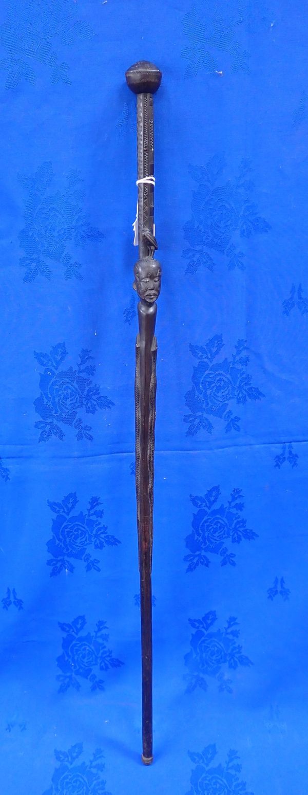 FINELY CARVED MAKONDE EBONY TRIBAL STAFF