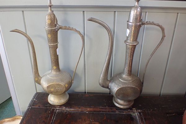 TWO INDIAN METAL COFFEE POTS