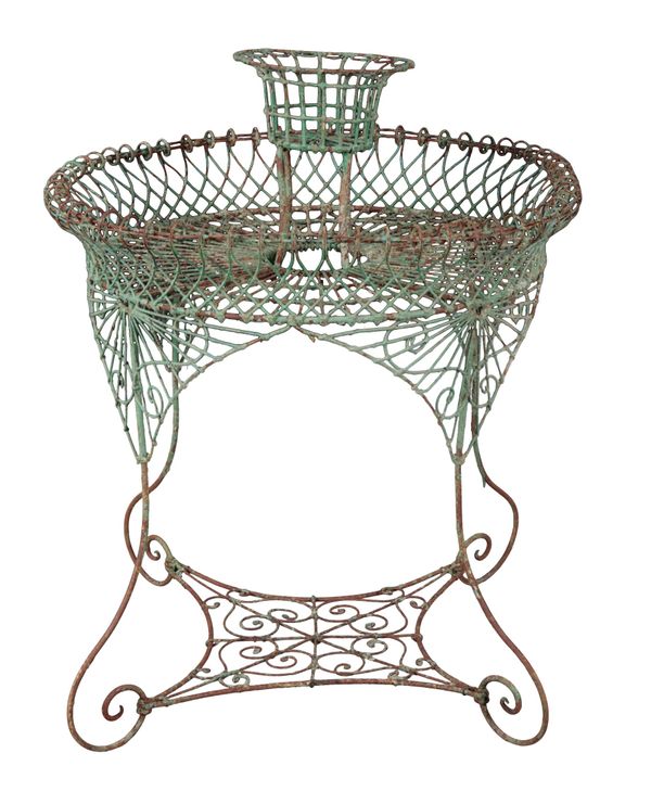 A WROUGHT-IRON AND GREEN-PAINTED JARDINIERE STAND