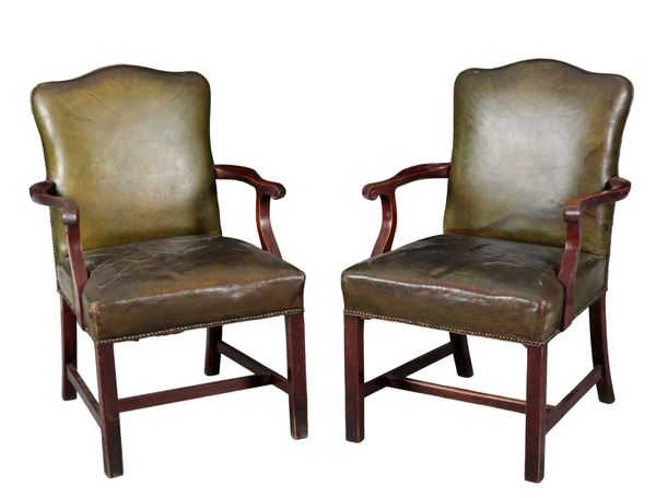 A PAIR OF GEORGE III STYLE MAHOGANY ARMCHAIRS