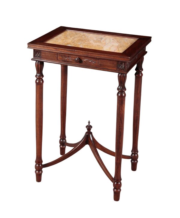 A MAHOGANY AND MARBLE INSET OCCASIONAL TABLE