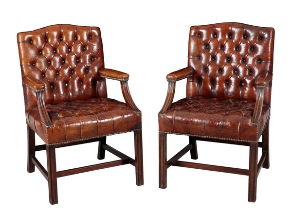 A PAIR OF GEORGE III STYLE MAHOGANY ARMCHAIRS