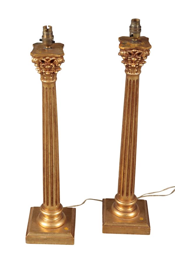 A PAIR OF GILTWOOD AND COMPOSITION TABLE LAMPS