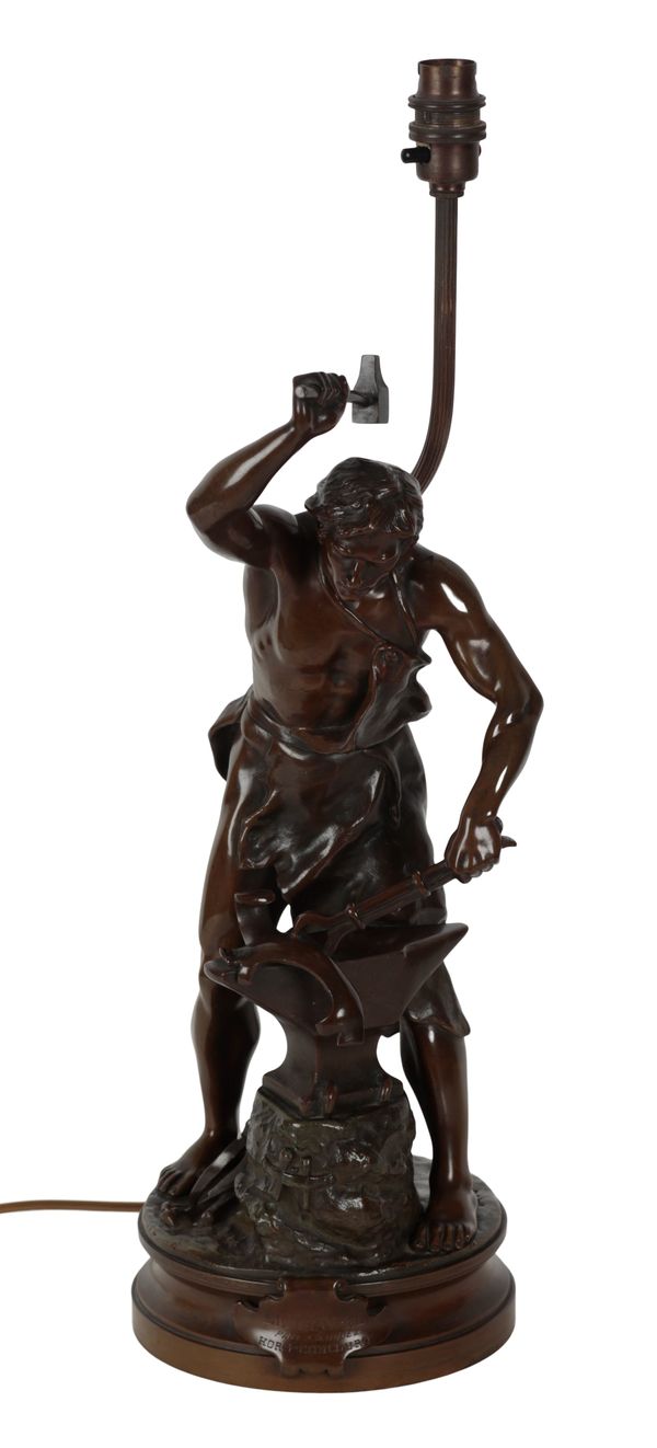 ADRIEN GAUDEZ (1845-1902), BROWN PATINATED BRONZE FIGURE, 'LE TRAVAIL'