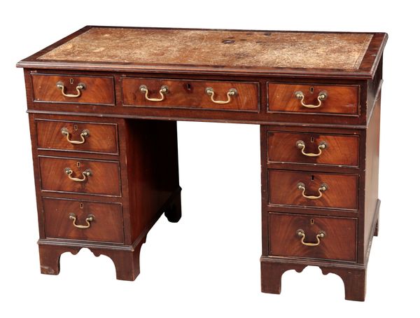 A GEORGE III STYLE SMALL MAHOGANY PEDESTAL DESK