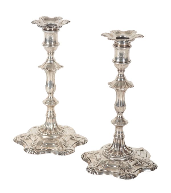 A PAIR OF GEORGE II SILVER CANDLESTICKS