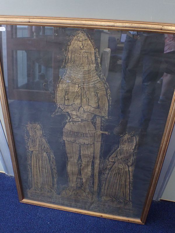 A BRASS RUBBING OF THE MONUMENT OF JOHN WYBARNE AND HIS WIVES