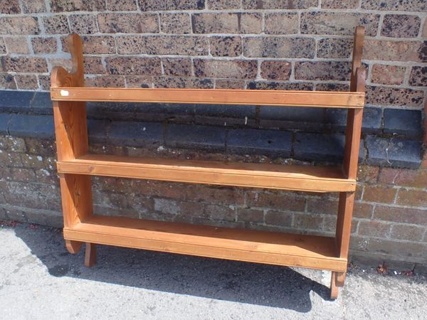 A PINE HANGING KITCHEN SHELF