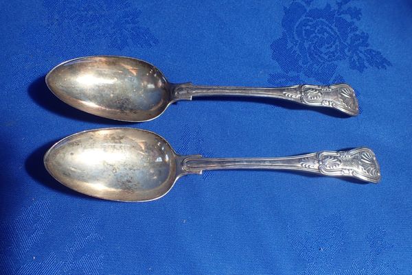 A PAIR OF VICTORIAN KING'S PATTERN SILVER TABLESPOONS