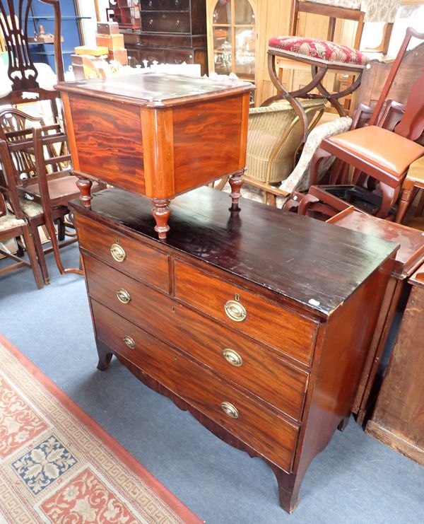 A 19TH CENTURY MAHOGANY CHEST OF THREE DRAWERS