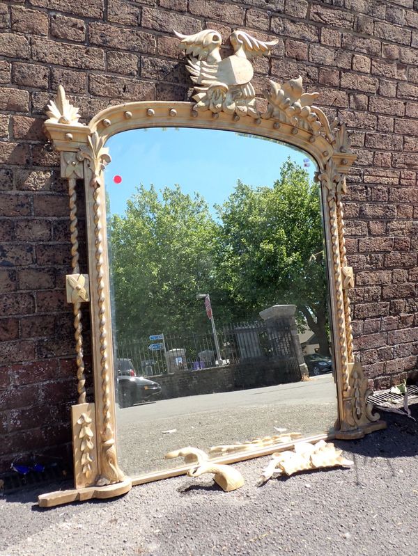 A VICTORIAN GILT FRAMED OVERMANTEL MIRROR