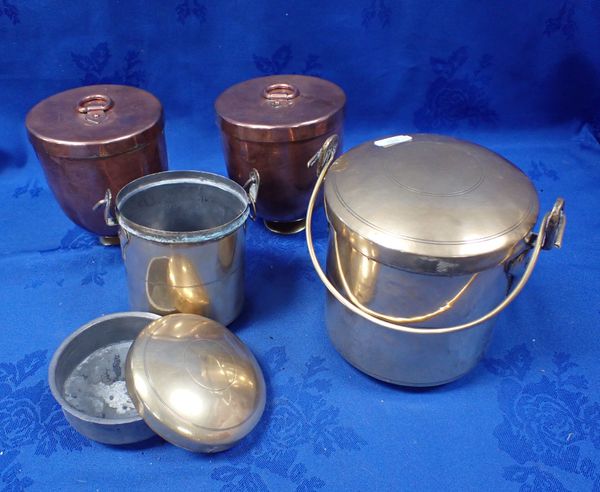 TWO BRASS CANISTERS, WITH TINNED INTERIORS