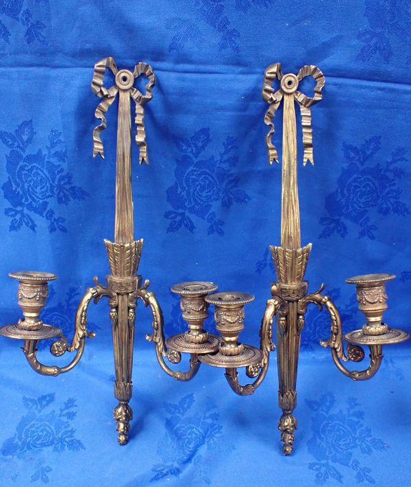 A PAIR OF NEOCLASSICAL BRASS  TWO-BRANCH APPLIQUES