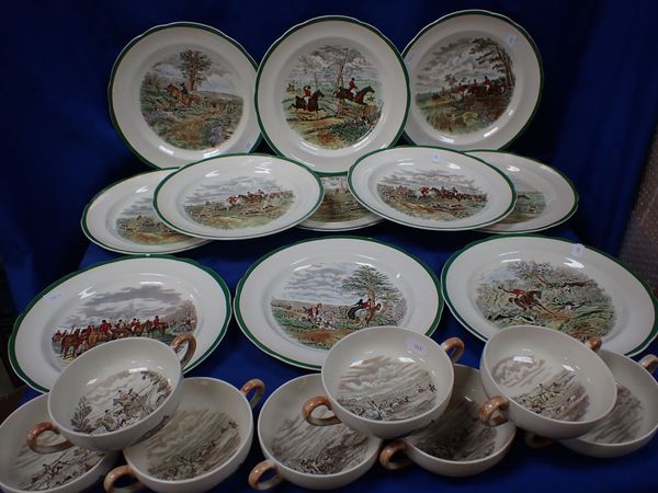 ELEVEN SPODE 'THE HUNT' DINNER PLATES