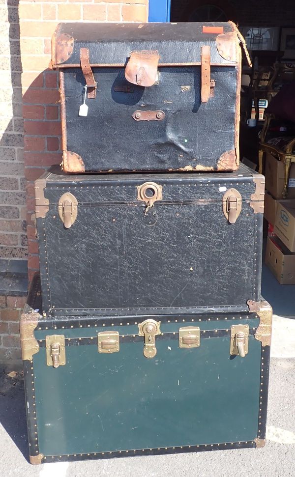 A VICTORIAN CANVAS COVERED DOMED TRUNK