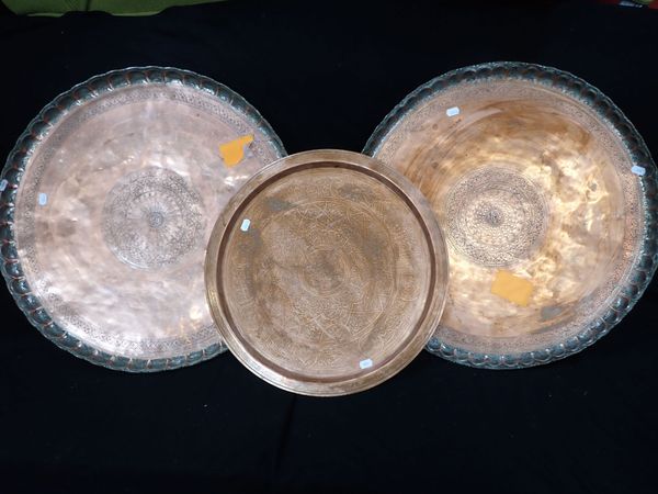 THREE LARGE EASTERN COPPER TRAYS