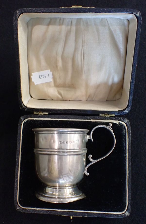 A GEORGE V SILVER CHRISTENING MUG