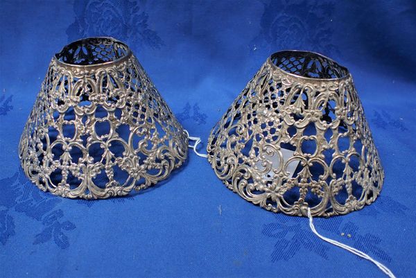 A PAIR OF GORHAM SILVER PIERCED CANDLE SHADES