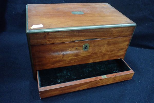 A 19TH CENTURY BRASS-BOUND MAHOGANY DRESSING BOX