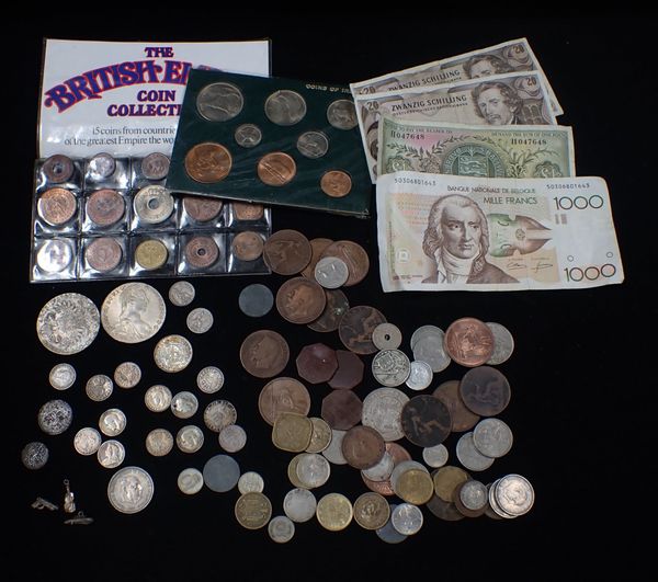 A COLLECTION OF COINS, INCLUDING SILVER FOURPENCES