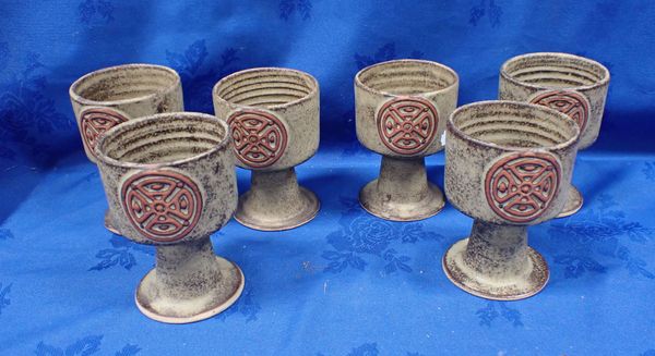 A SET OF SIX STUDIO POTTERY GOBLETS