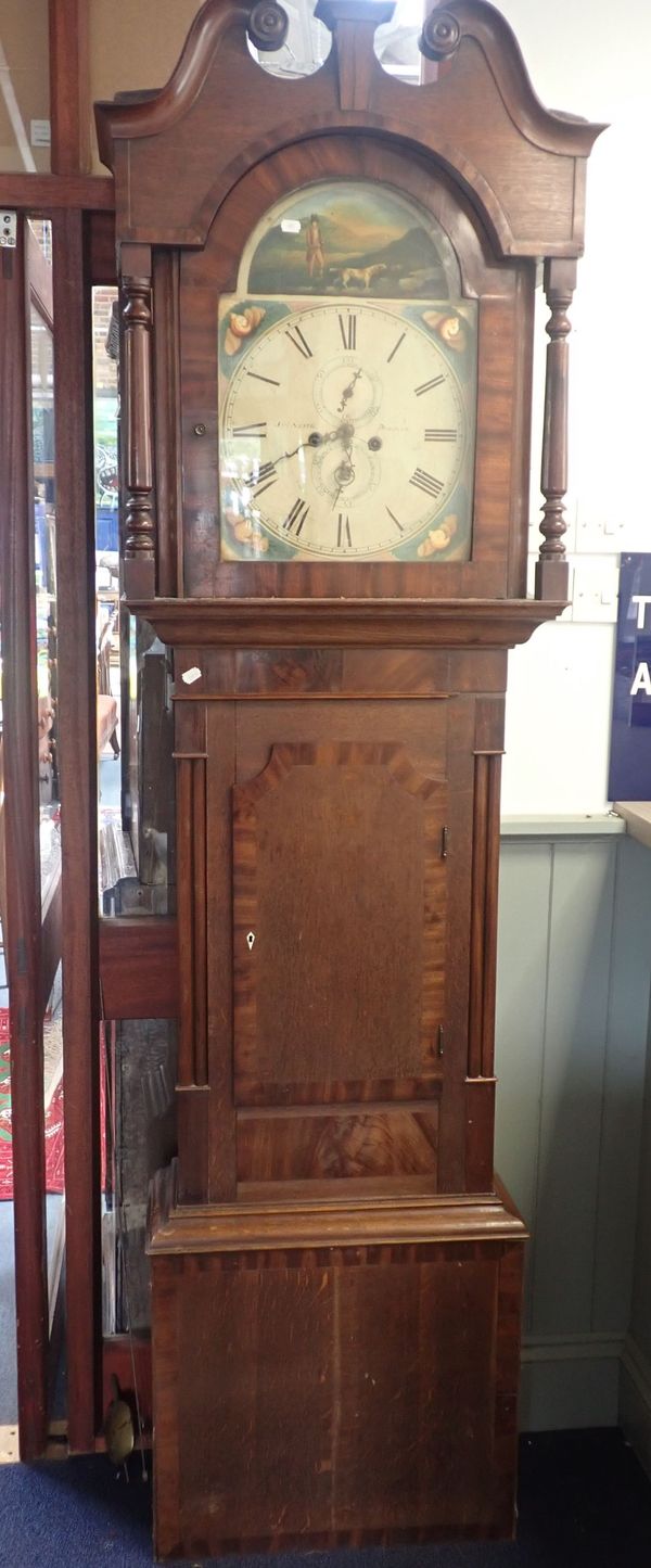 A 19TH CENTURY EIGHT-DAY OAK AND MAHOGANY LONGCASE CLOCK