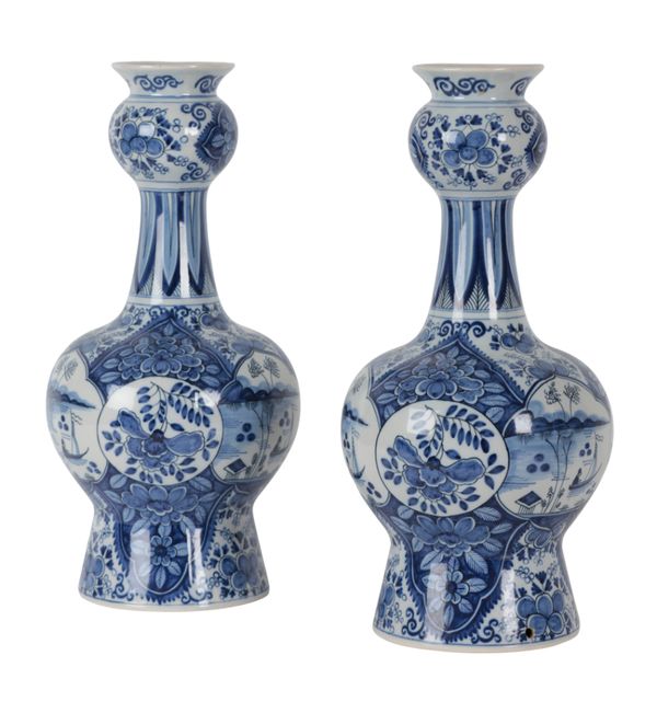 A PAIR OF DELFT BLUE AND WHITE VASES